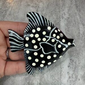 Vintage Angel Fish Wooden Brooch Painted Carved Jewelry Ocean Figural